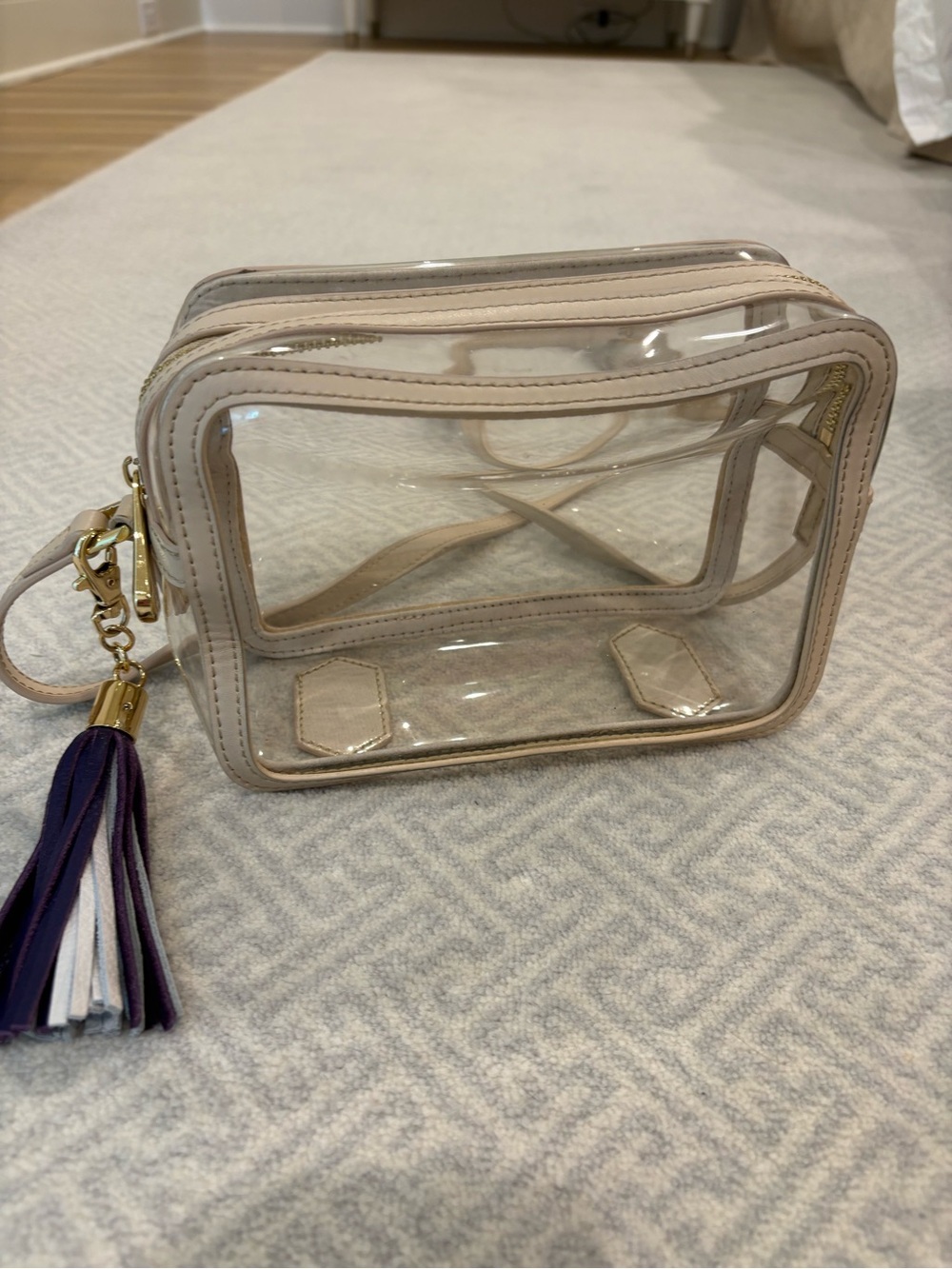 Gigi New York Clear TCU Crossbody Bag with Cream Trim and Tassel